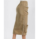 Elastic Waist Zip Up Cargo Skirt