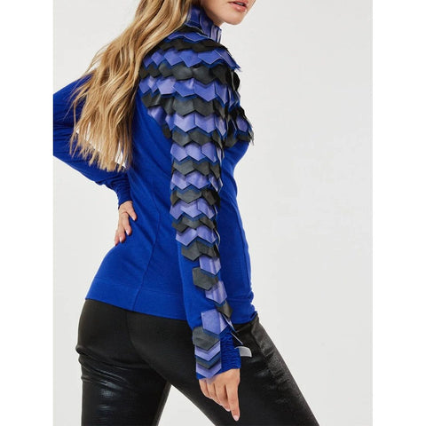 Royal Blue Mock Neck Color Block Blouse