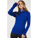 Royal Blue Mock Neck Color Block Blouse