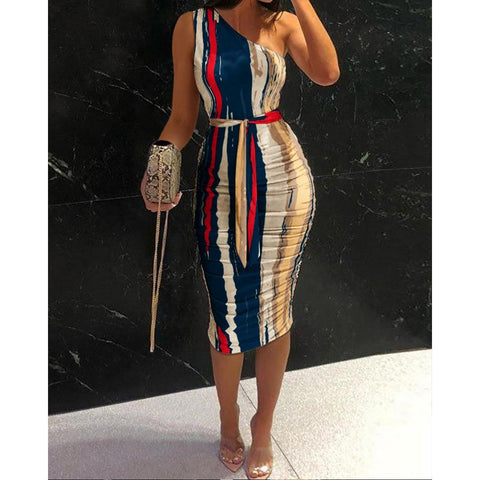 One Shoulder Marble Print Dress
