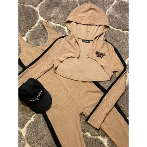 Tan and Black Jumpsuit with Matching Shrug